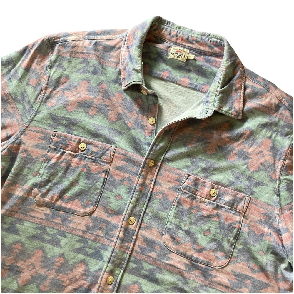 Faherty Doug Good Feather Men's XXL Shirt Geometric Southwest Organic Cotton - Picture 4 of 13